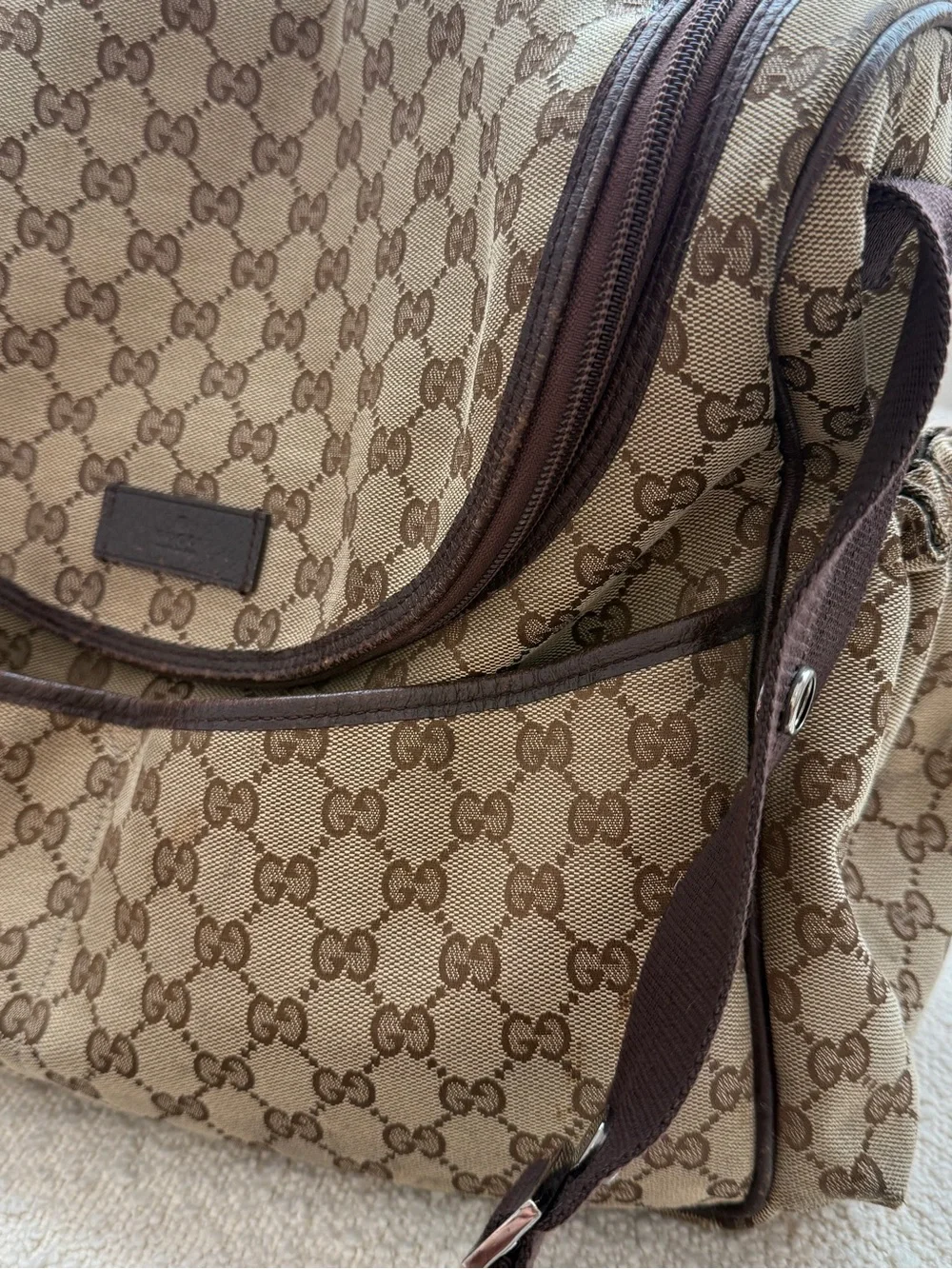 Gucci Diaper Bag Beige/Brown Monogram Messenger Bag with Adjustable Strap